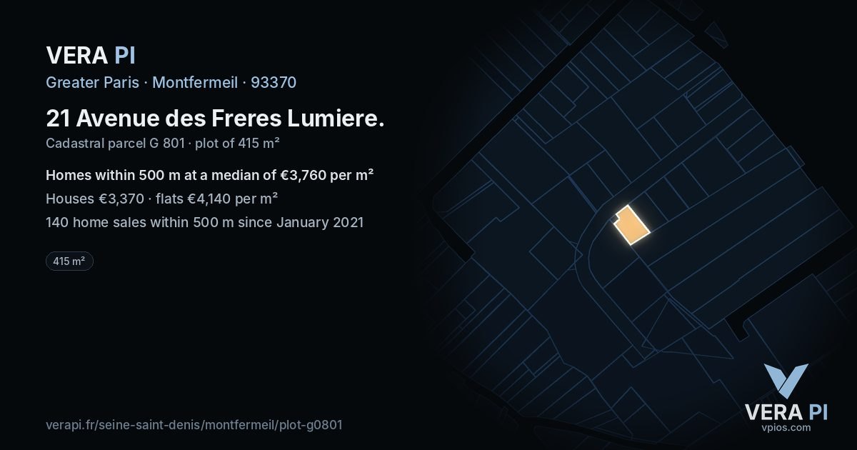 21 Avenue des Freres Lumiere, Montfermeil at night – the plot lit, the parcels around coloured by the prices near them