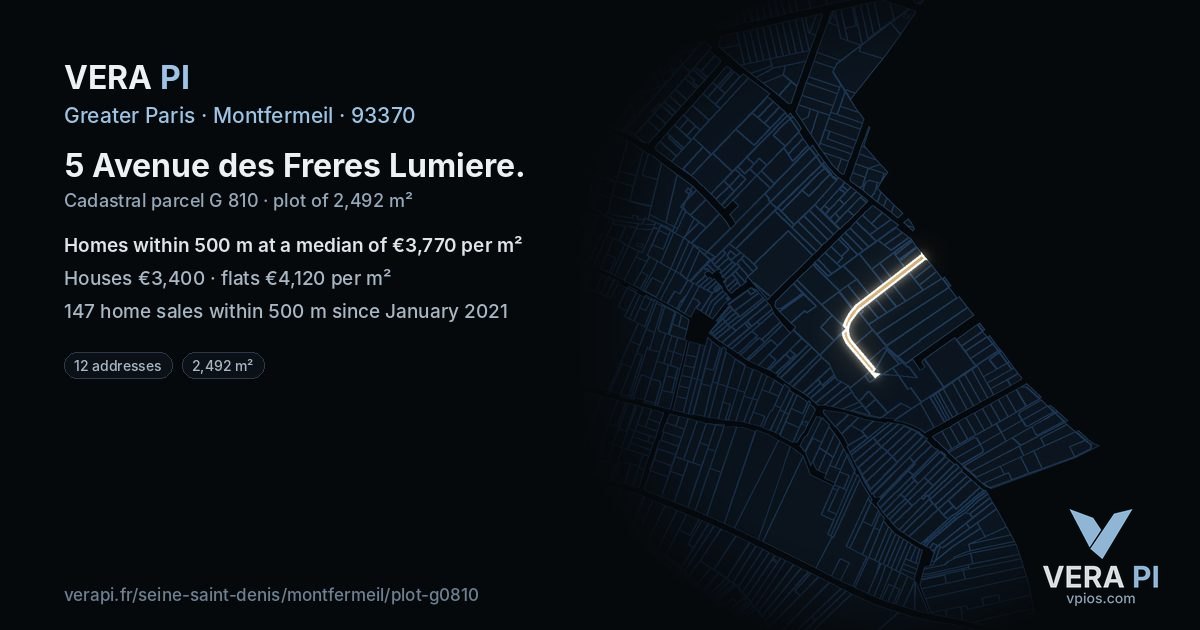 5 Avenue des Freres Lumiere, Montfermeil at night – the plot lit, the parcels around coloured by the prices near them