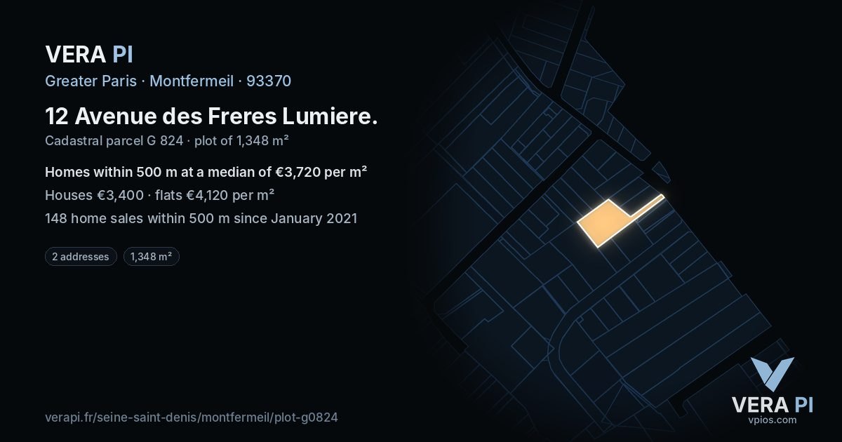 12 Avenue des Freres Lumiere, Montfermeil at night – the plot lit, the parcels around coloured by the prices near them