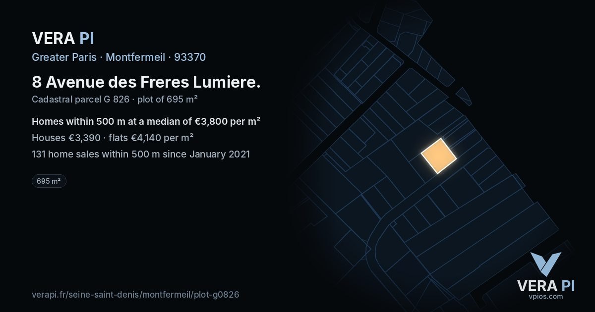 8 Avenue des Freres Lumiere, Montfermeil at night – the plot lit, the parcels around coloured by the prices near them