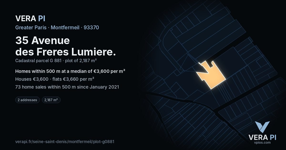 35 Avenue des Freres Lumiere, Montfermeil at night – the plot lit, the parcels around coloured by the prices near them