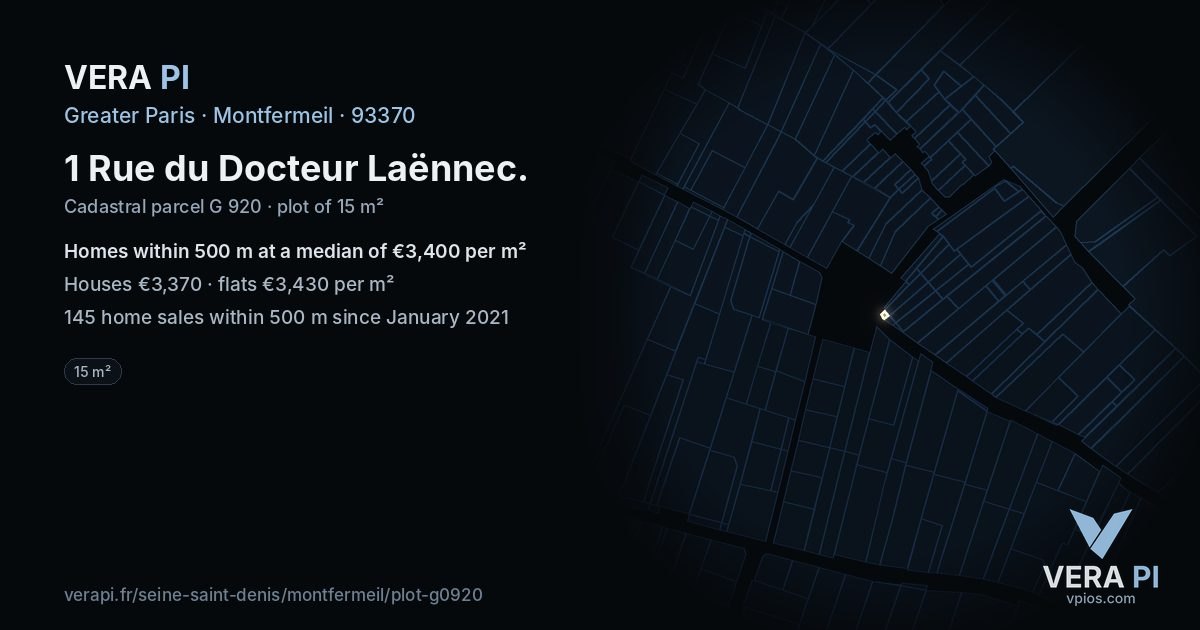 1 Rue du Docteur Laënnec, Montfermeil at night – the plot lit, the parcels around coloured by the prices near them