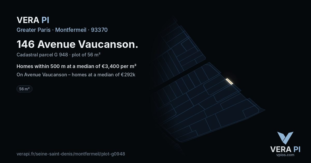 146 Avenue Vaucanson, Montfermeil at night – the plot lit, the parcels around coloured by the prices near them