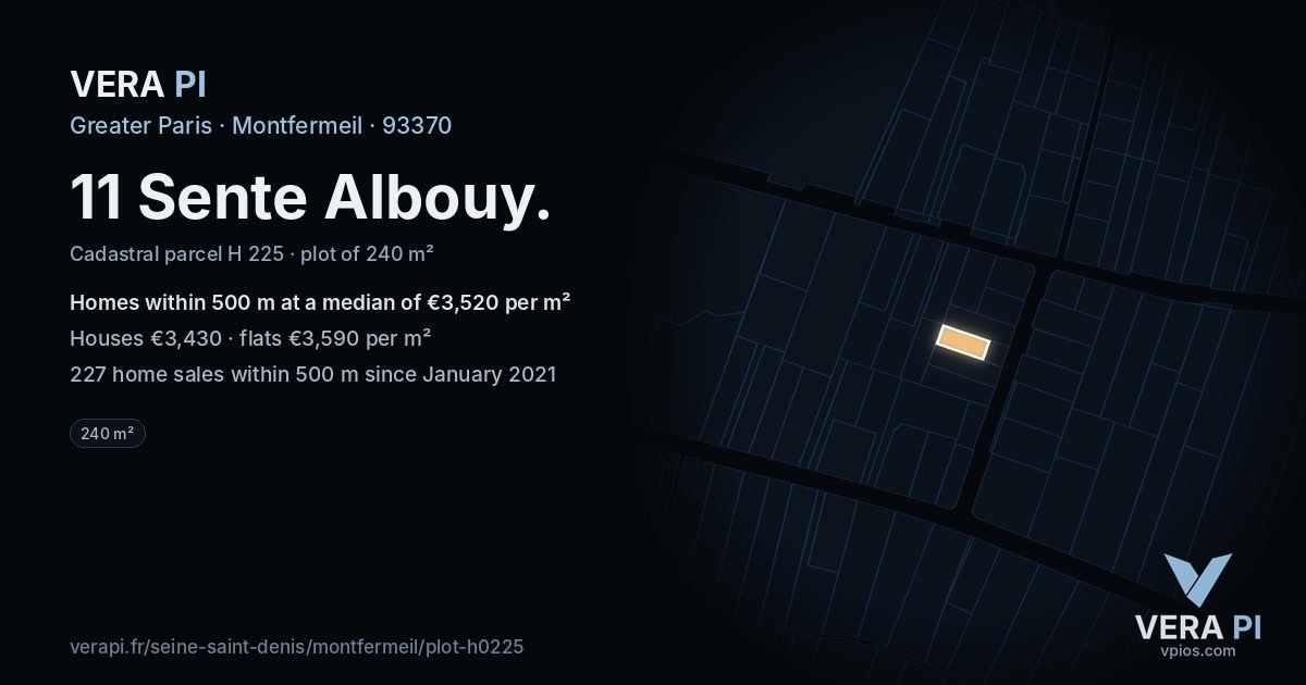 11 Sente Albouy, Montfermeil at night – the plot lit, the parcels around coloured by the prices near them