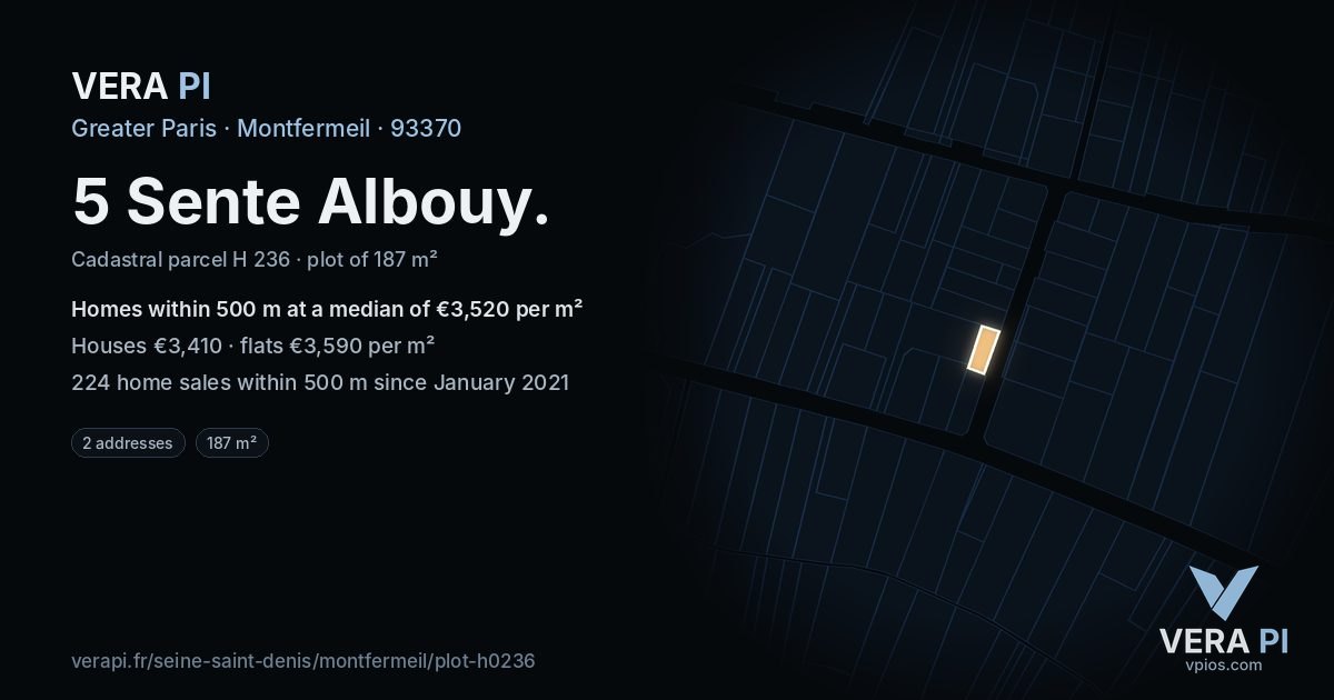 5 Sente Albouy, Montfermeil at night – the plot lit, the parcels around coloured by the prices near them