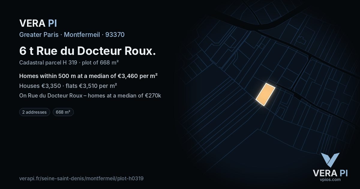 6 t Rue du Docteur Roux, Montfermeil at night – the plot lit, the parcels around coloured by the prices near them