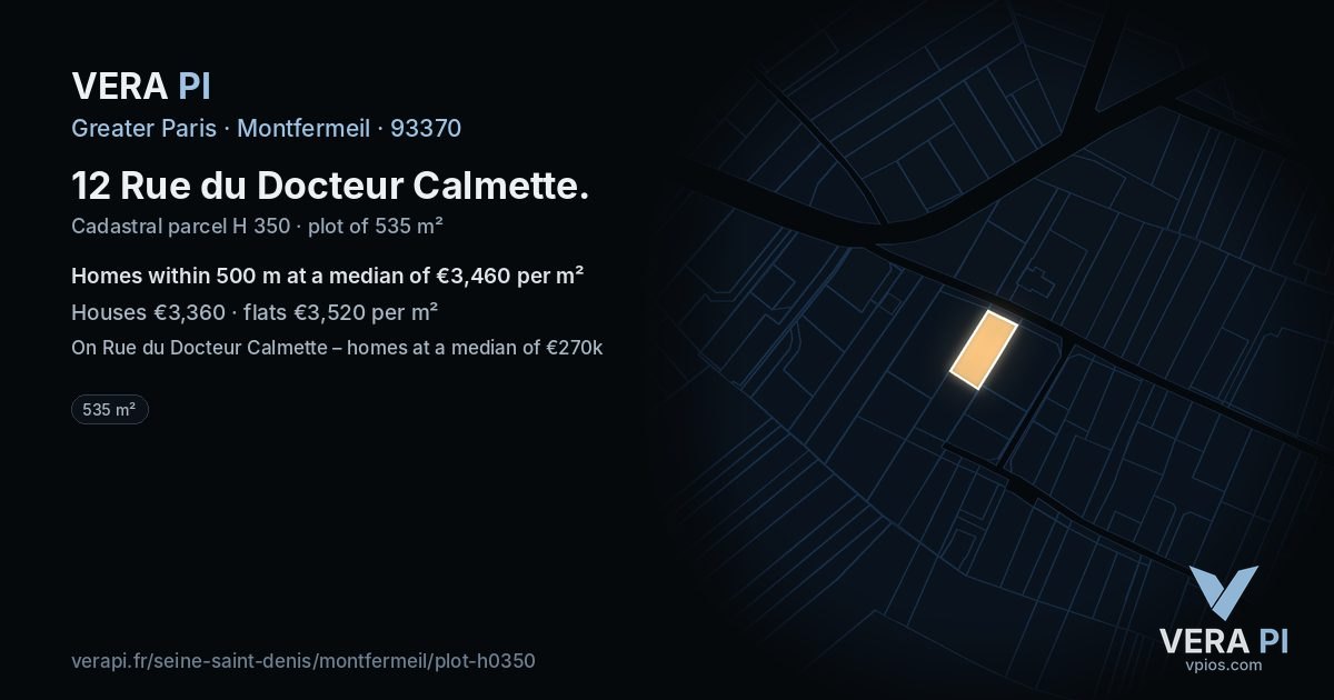 12 Rue du Docteur Calmette, Montfermeil at night – the plot lit, the parcels around coloured by the prices near them