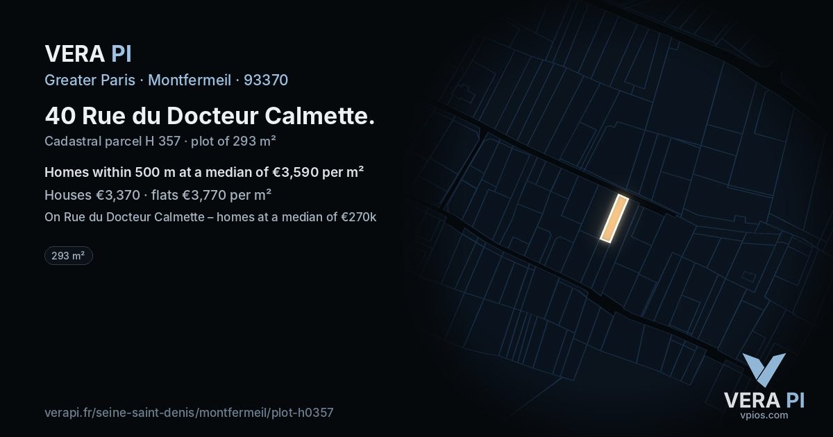40 Rue du Docteur Calmette, Montfermeil at night – the plot lit, the parcels around coloured by the prices near them