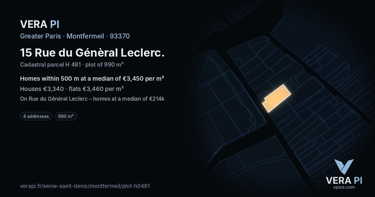 15 Rue du Génèral Leclerc, Montfermeil at night – the plot lit, the parcels around coloured by the prices near them