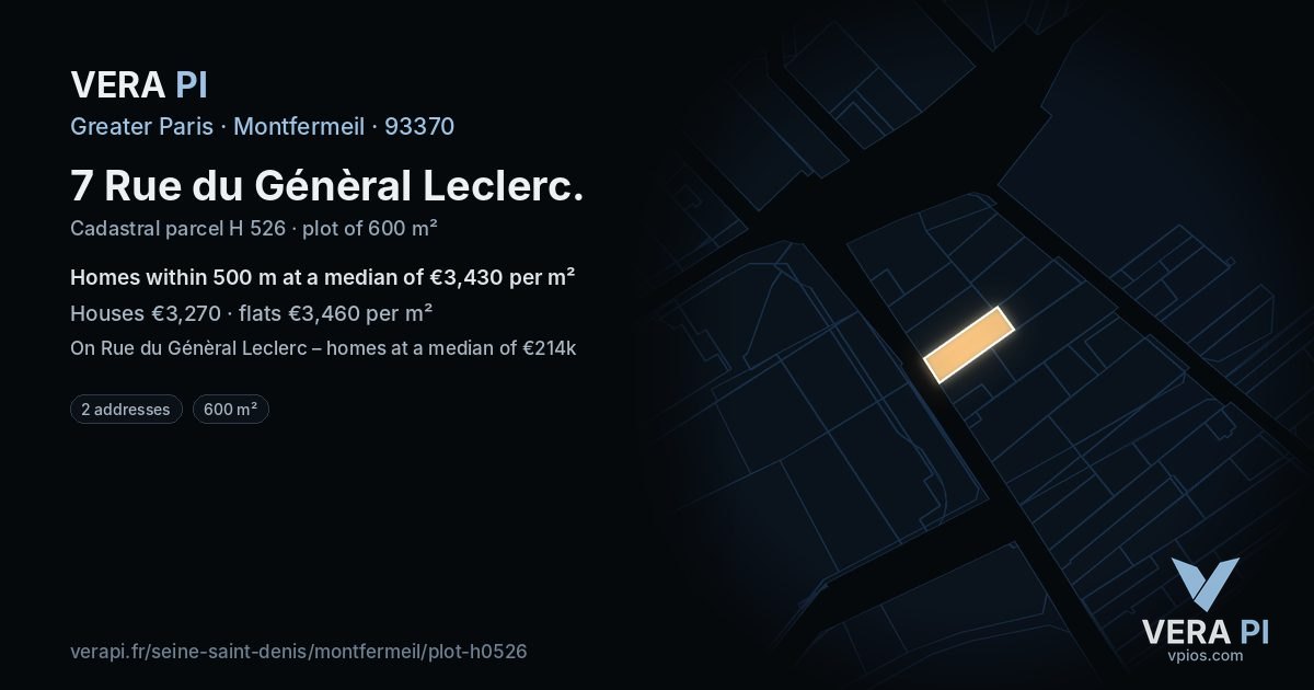 7 Rue du Génèral Leclerc, Montfermeil at night – the plot lit, the parcels around coloured by the prices near them