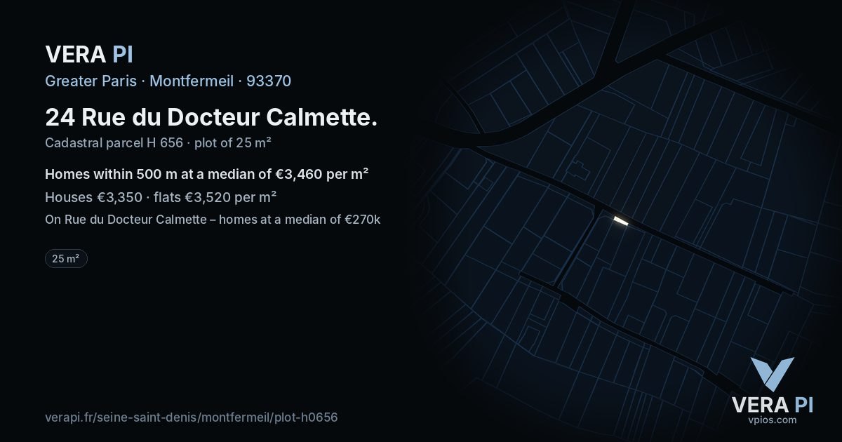 24 Rue du Docteur Calmette, Montfermeil at night – the plot lit, the parcels around coloured by the prices near them