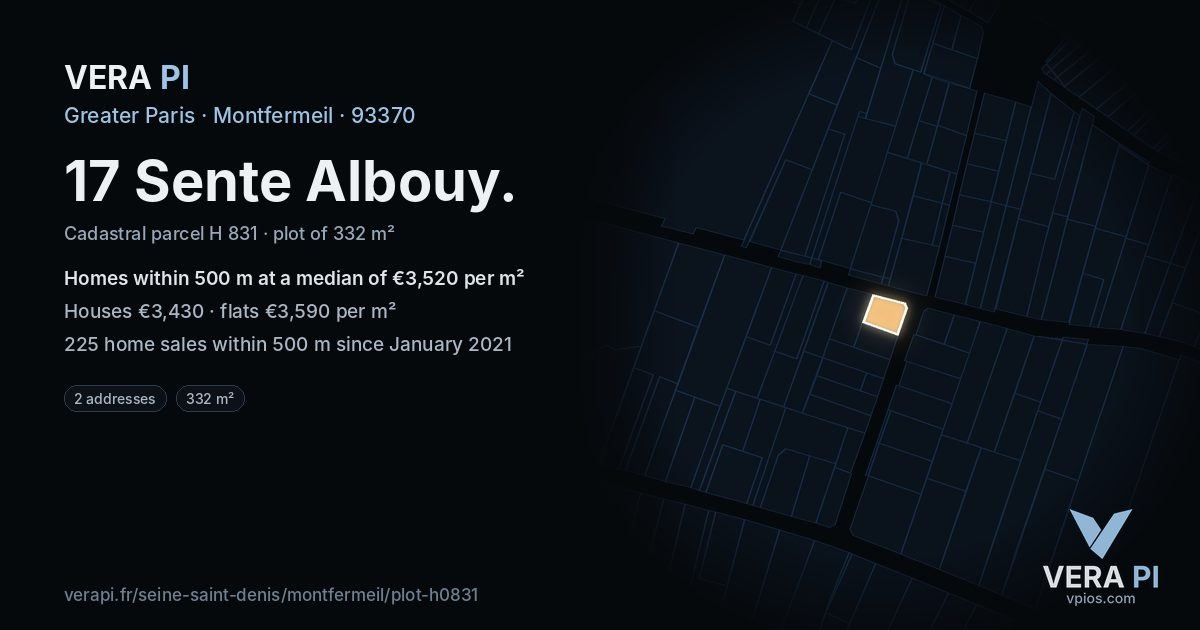 17 Sente Albouy, Montfermeil at night – the plot lit, the parcels around coloured by the prices near them