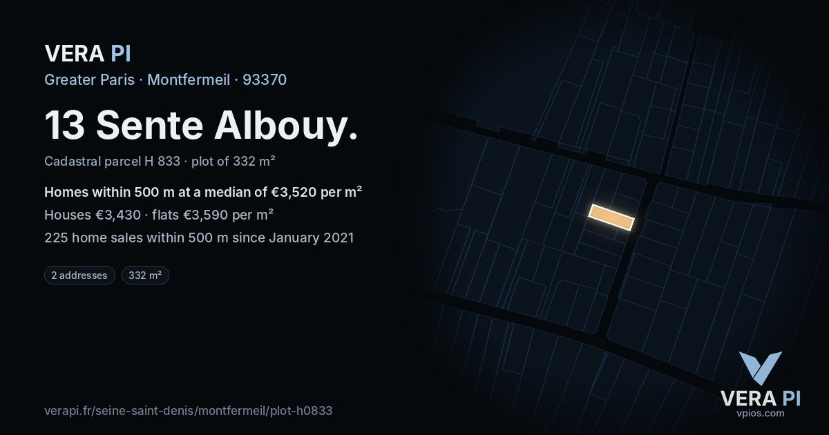 13 Sente Albouy, Montfermeil at night – the plot lit, the parcels around coloured by the prices near them
