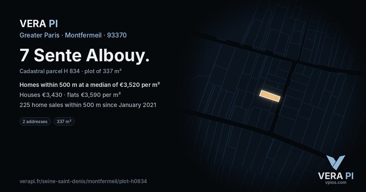 7 Sente Albouy, Montfermeil at night – the plot lit, the parcels around coloured by the prices near them