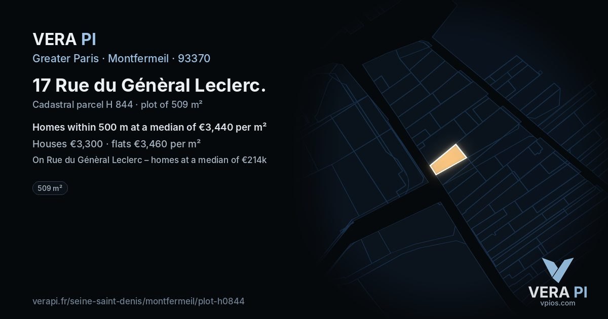 17 Rue du Génèral Leclerc, Montfermeil at night – the plot lit, the parcels around coloured by the prices near them