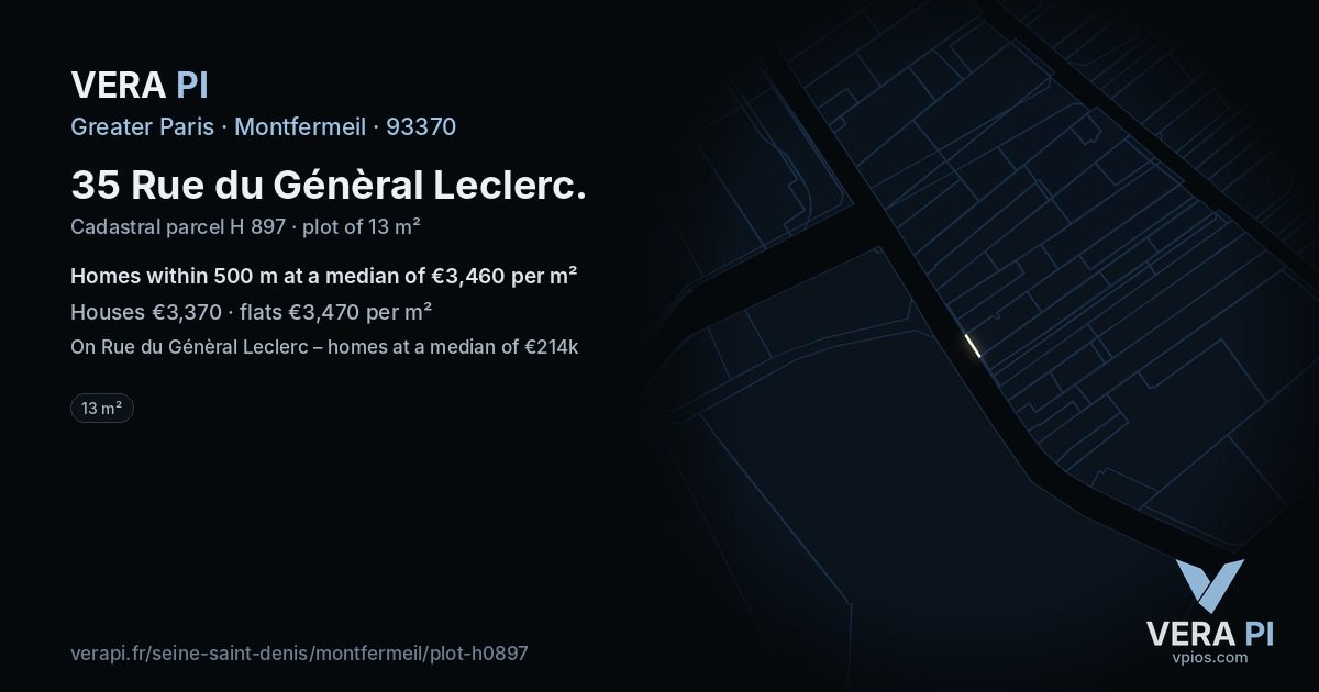 35 Rue du Génèral Leclerc, Montfermeil at night – the plot lit, the parcels around coloured by the prices near them