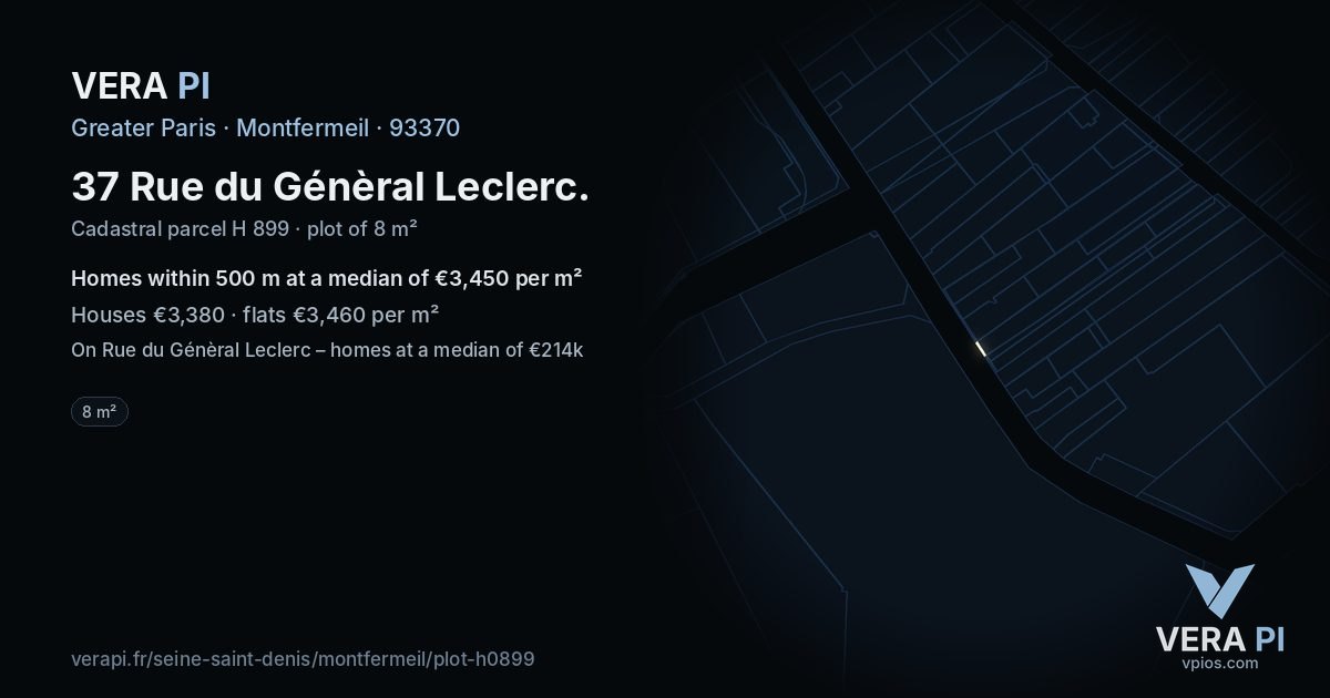 37 Rue du Génèral Leclerc, Montfermeil at night – the plot lit, the parcels around coloured by the prices near them