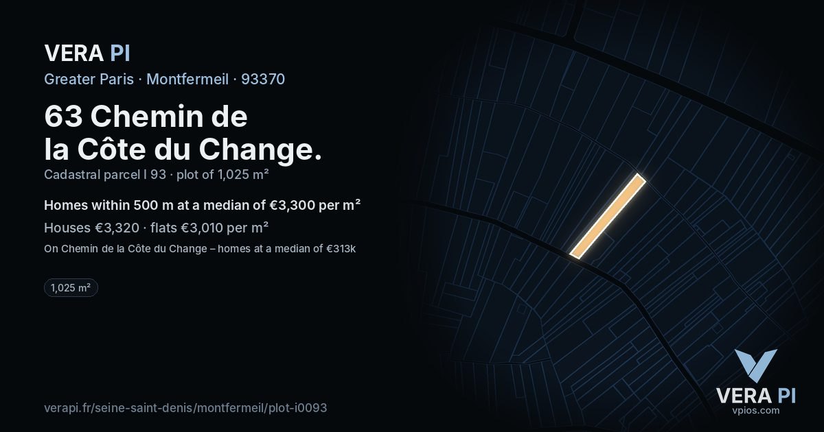 63 Chemin de la Côte du Change, Montfermeil at night – the plot lit, the parcels around coloured by the prices near them