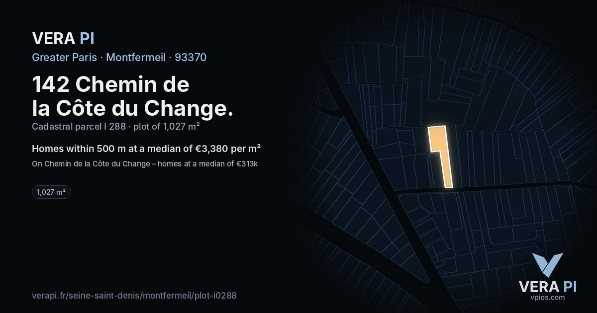 142 Chemin de la Côte du Change, Montfermeil at night – the plot lit, the parcels around coloured by the prices near them