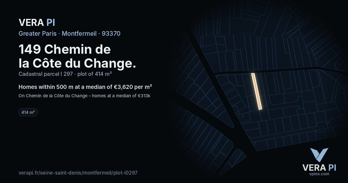 149 Chemin de la Côte du Change, Montfermeil at night – the plot lit, the parcels around coloured by the prices near them
