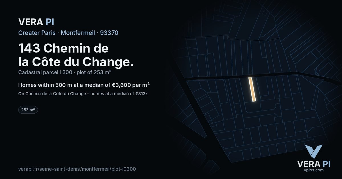 143 Chemin de la Côte du Change, Montfermeil at night – the plot lit, the parcels around coloured by the prices near them