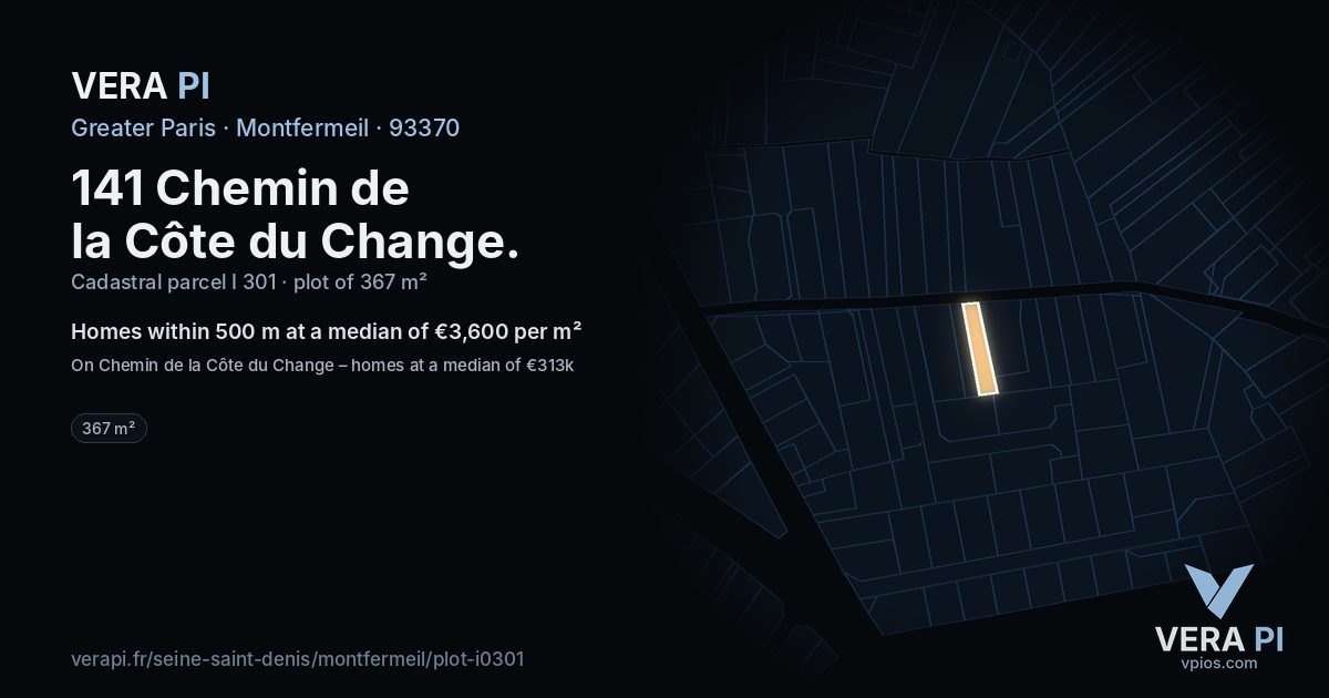 141 Chemin de la Côte du Change, Montfermeil at night – the plot lit, the parcels around coloured by the prices near them