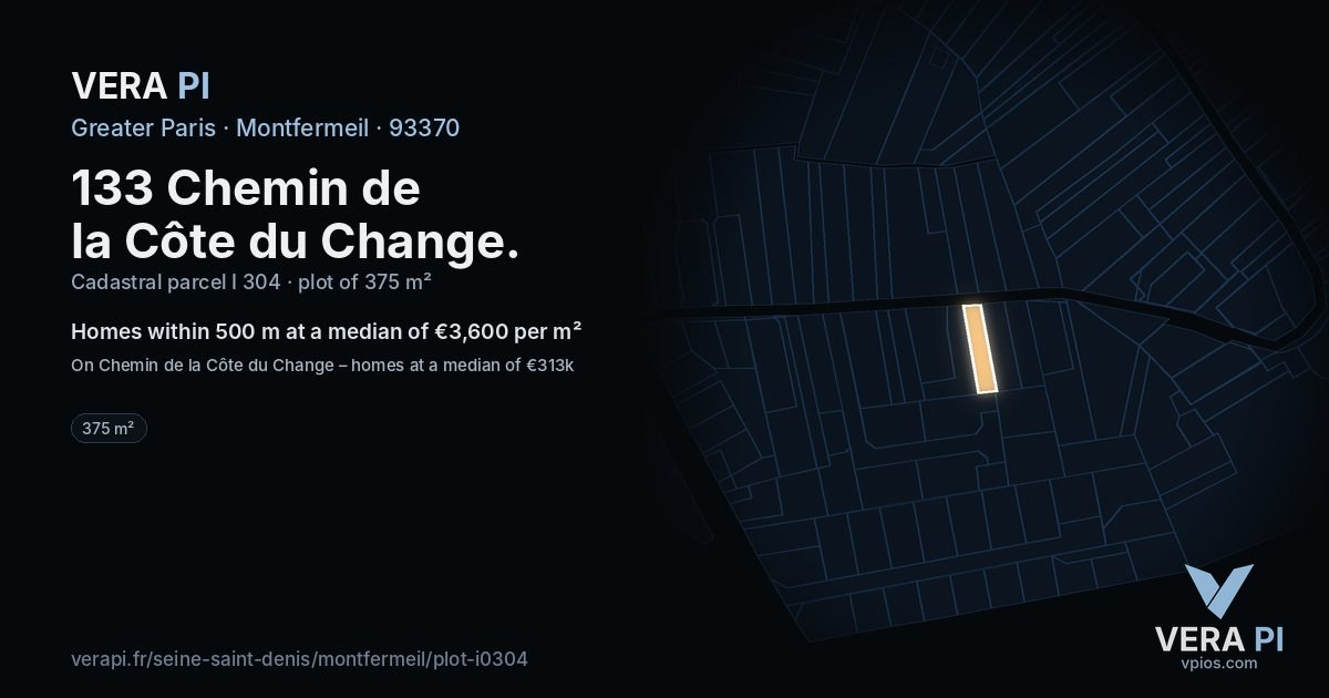 133 Chemin de la Côte du Change, Montfermeil at night – the plot lit, the parcels around coloured by the prices near them