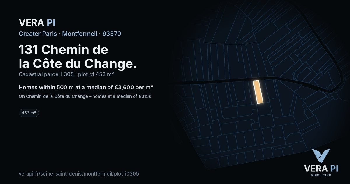 131 Chemin de la Côte du Change, Montfermeil at night – the plot lit, the parcels around coloured by the prices near them