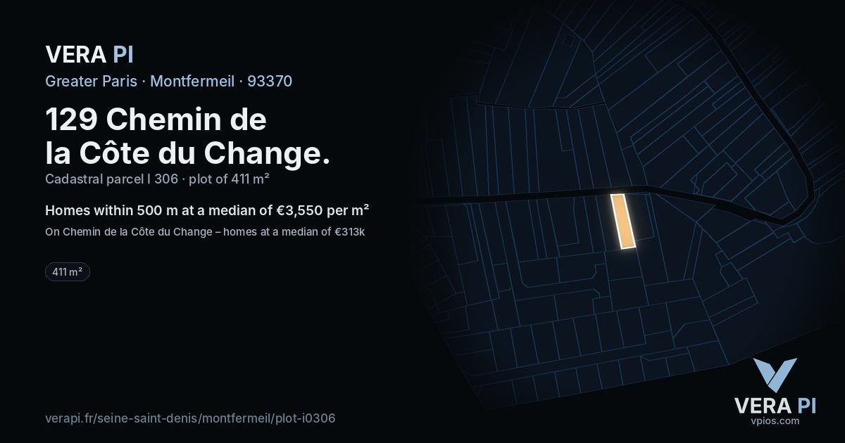 129 Chemin de la Côte du Change, Montfermeil at night – the plot lit, the parcels around coloured by the prices near them