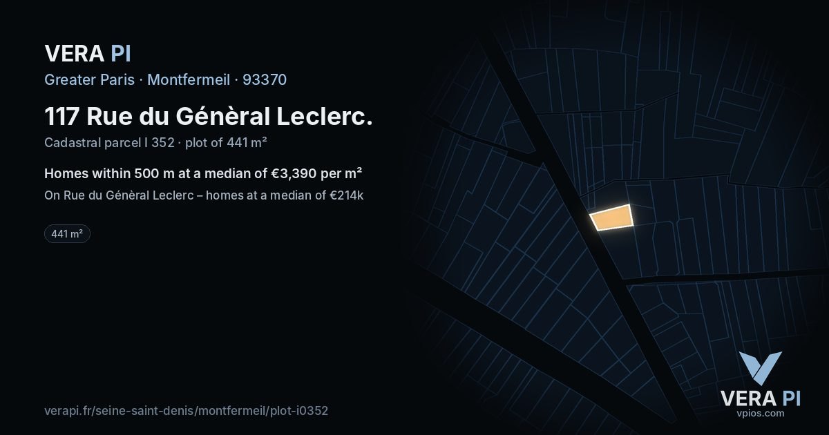 117 Rue du Génèral Leclerc, Montfermeil at night – the plot lit, the parcels around coloured by the prices near them