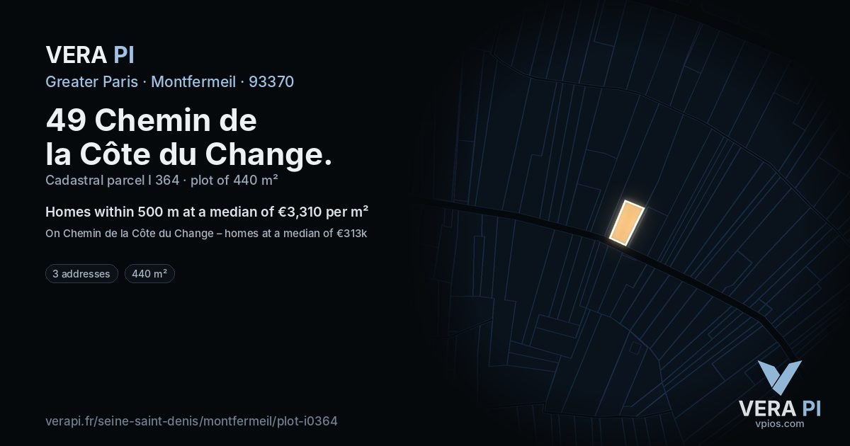 49 Chemin de la Côte du Change, Montfermeil at night – the plot lit, the parcels around coloured by the prices near them