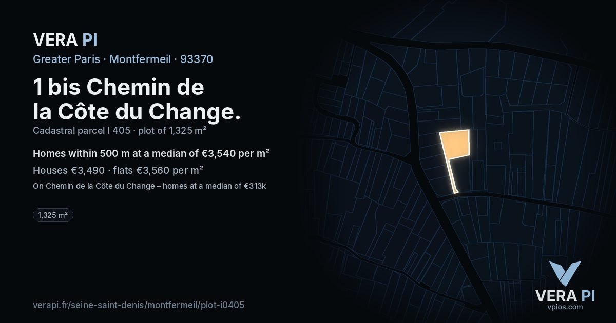 1 bis Chemin de la Côte du Change, Montfermeil at night – the plot lit, the parcels around coloured by the prices near them