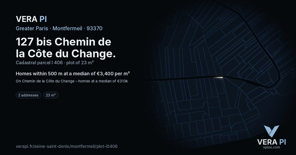 127 bis Chemin de la Côte du Change, Montfermeil at night – the plot lit, the parcels around coloured by the prices near them