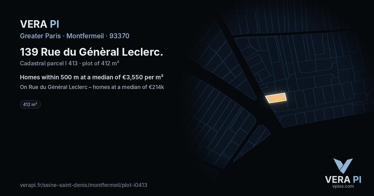139 Rue du Génèral Leclerc, Montfermeil at night – the plot lit, the parcels around coloured by the prices near them