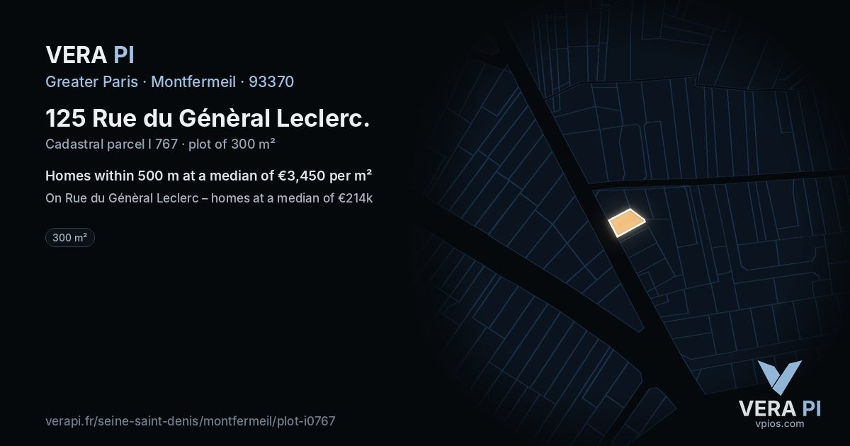 125 Rue du Génèral Leclerc, Montfermeil at night – the plot lit, the parcels around coloured by the prices near them