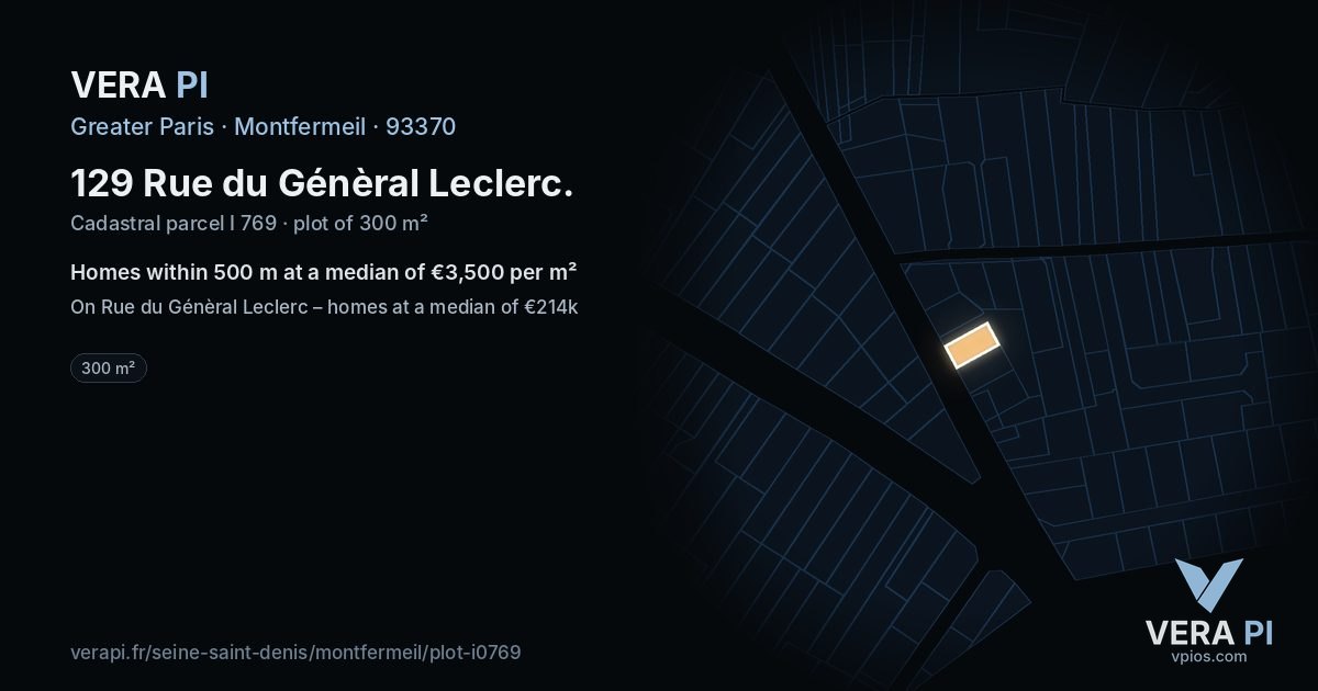 129 Rue du Génèral Leclerc, Montfermeil at night – the plot lit, the parcels around coloured by the prices near them