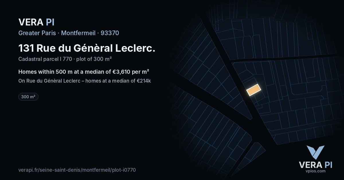 131 Rue du Génèral Leclerc, Montfermeil at night – the plot lit, the parcels around coloured by the prices near them