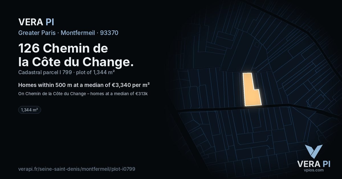 126 Chemin de la Côte du Change, Montfermeil at night – the plot lit, the parcels around coloured by the prices near them