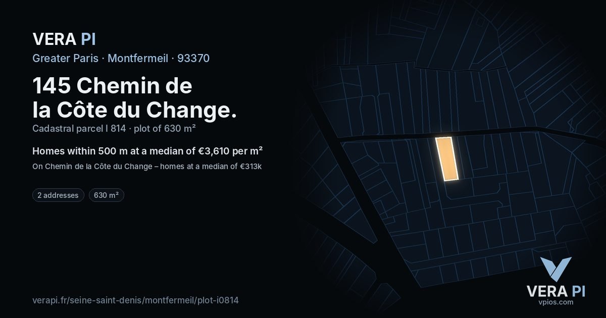 145 Chemin de la Côte du Change, Montfermeil at night – the plot lit, the parcels around coloured by the prices near them