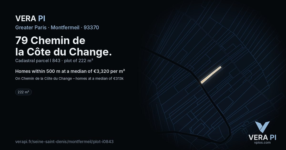 79 Chemin de la Côte du Change, Montfermeil at night – the plot lit, the parcels around coloured by the prices near them