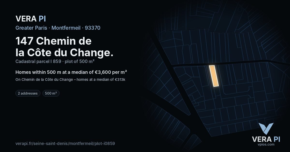 147 Chemin de la Côte du Change, Montfermeil at night – the plot lit, the parcels around coloured by the prices near them