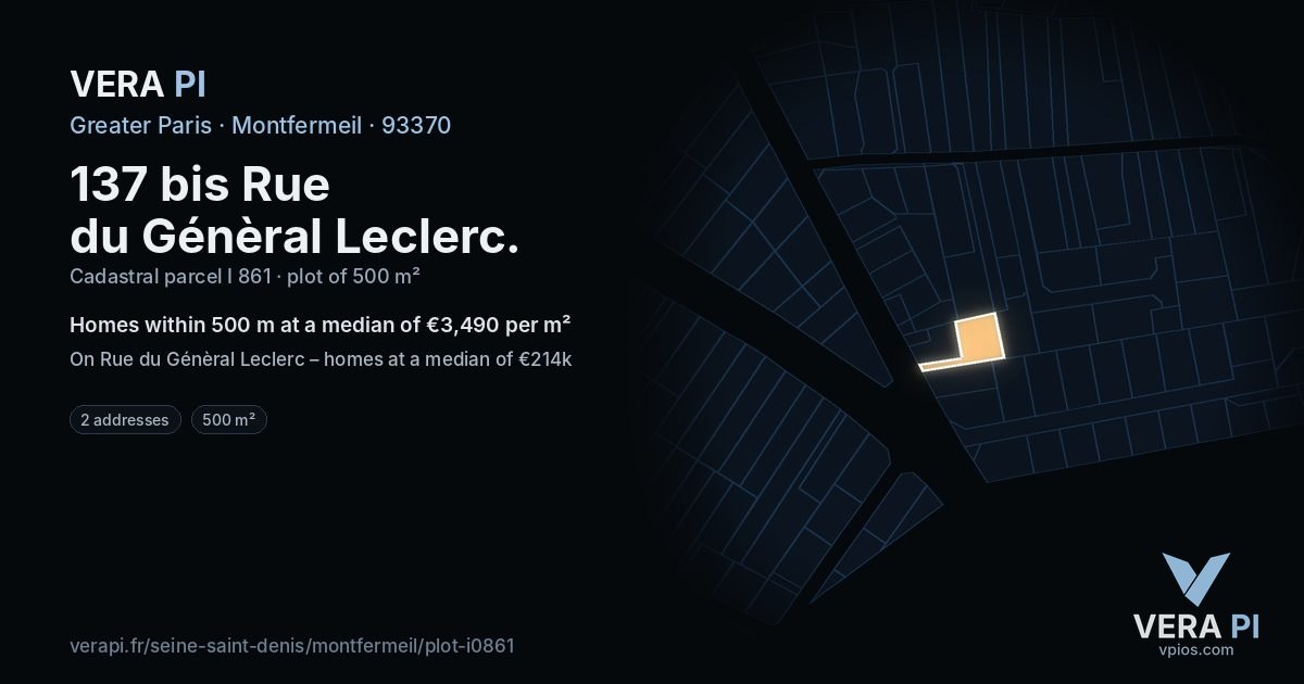 137 bis Rue du Génèral Leclerc, Montfermeil at night – the plot lit, the parcels around coloured by the prices near them