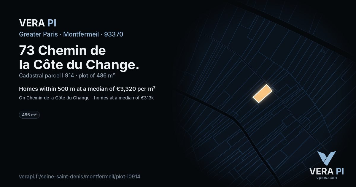 73 Chemin de la Côte du Change, Montfermeil at night – the plot lit, the parcels around coloured by the prices near them