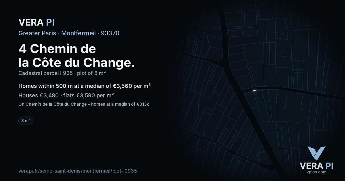 4 Chemin de la Côte du Change, Montfermeil at night – the plot lit, the parcels around coloured by the prices near them