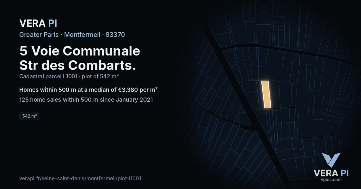 5 Voie Communale Str des Combarts, Montfermeil at night – the plot lit, the parcels around coloured by the prices near them