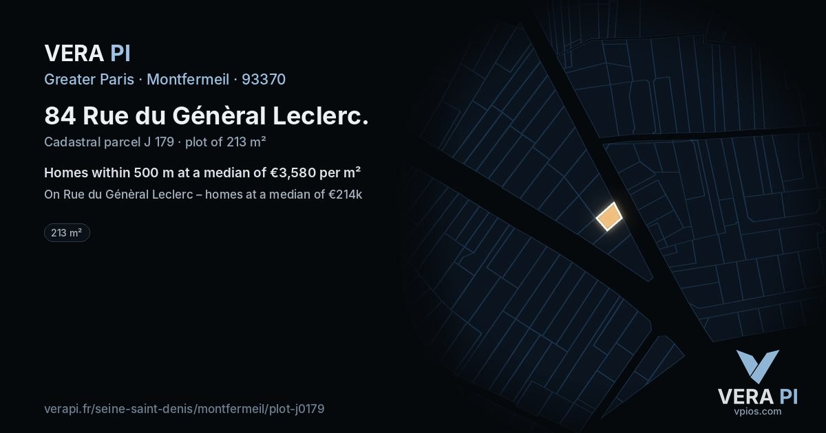 84 Rue du Génèral Leclerc, Montfermeil at night – the plot lit, the parcels around coloured by the prices near them