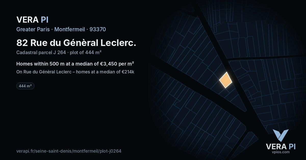 82 Rue du Génèral Leclerc, Montfermeil at night – the plot lit, the parcels around coloured by the prices near them