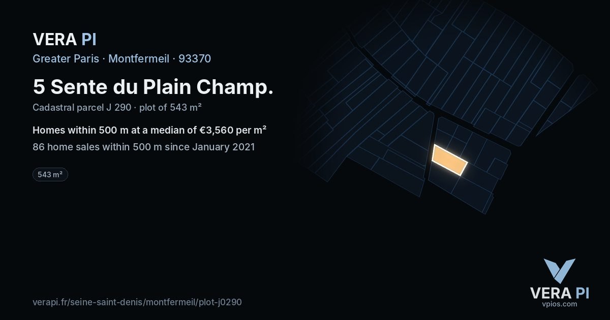 5 Sente du Plain Champ, Montfermeil at night – the plot lit, the parcels around coloured by the prices near them