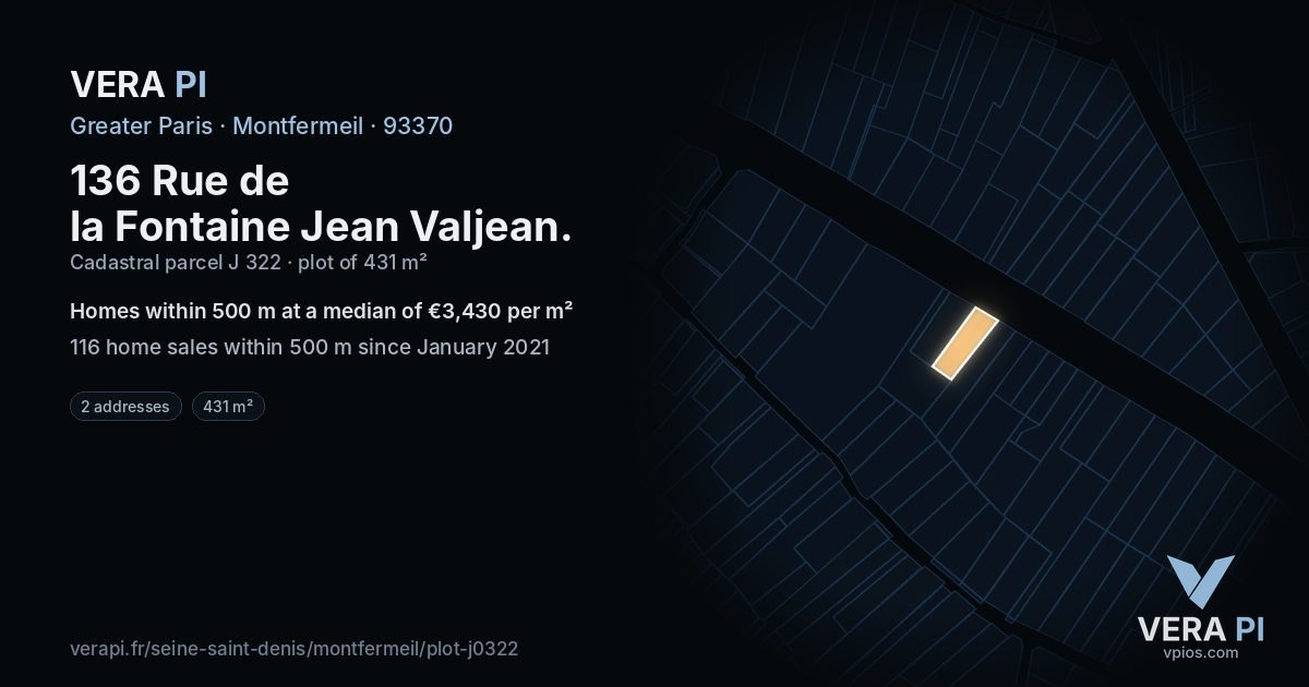 136 Rue de la Fontaine Jean Valjean, Montfermeil at night – the plot lit, the parcels around coloured by the prices near them