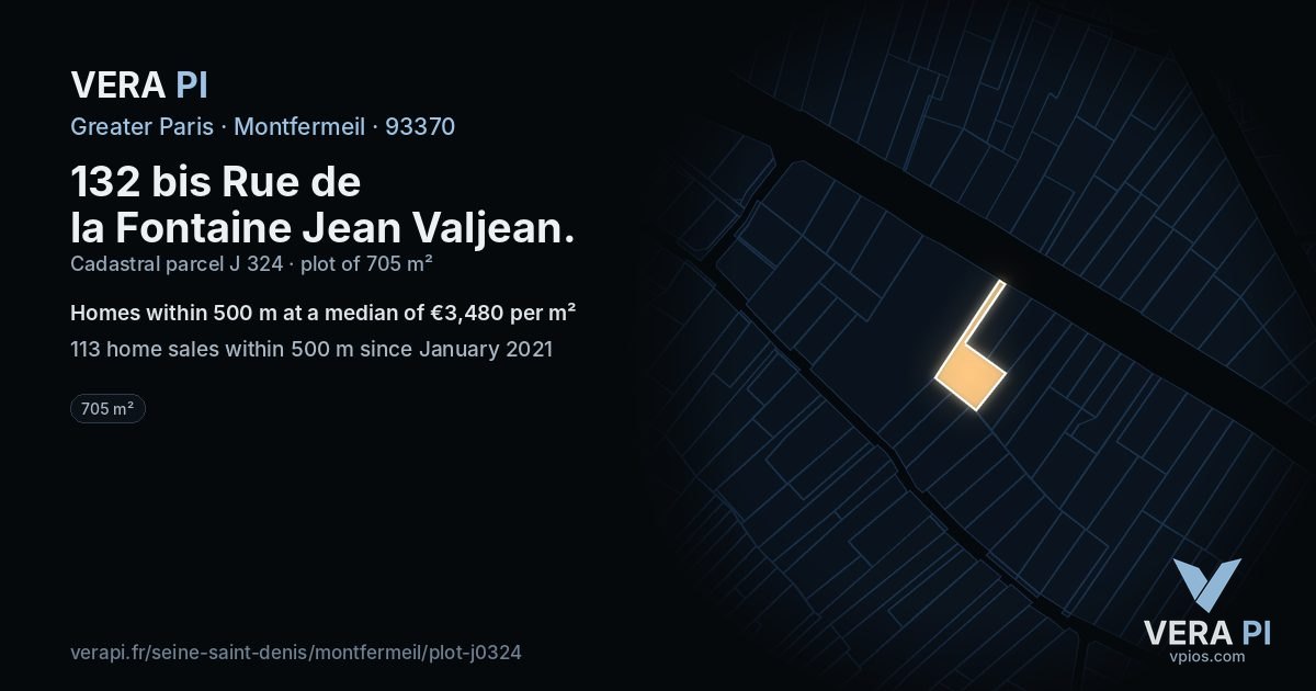 132 bis Rue de la Fontaine Jean Valjean, Montfermeil at night – the plot lit, the parcels around coloured by the prices near them